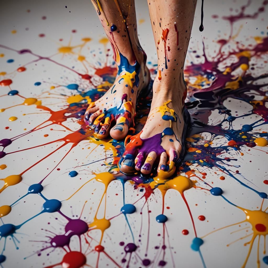 Macro Photo of Foot Splashing Multicolor Ink