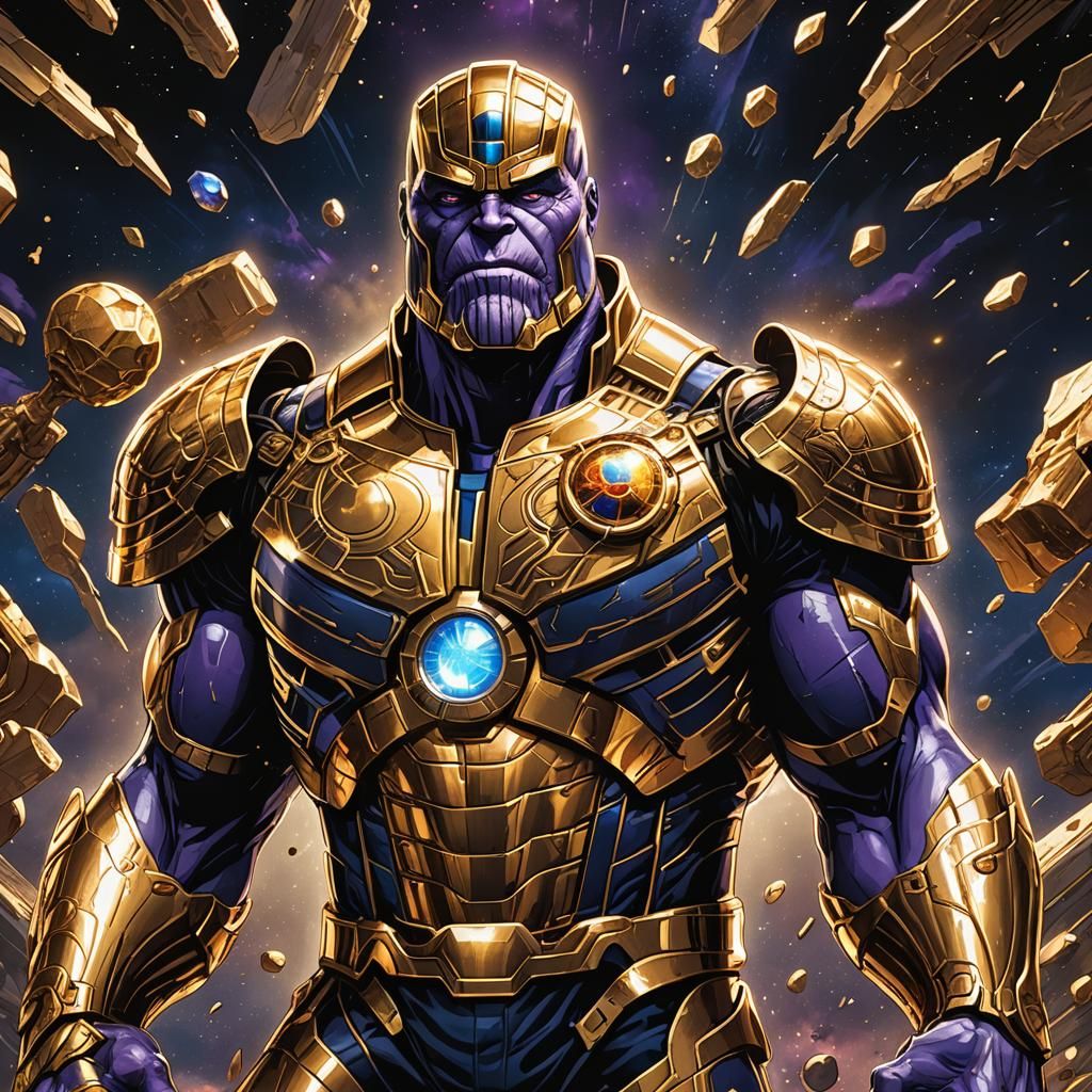Thanos with Infinity Gauntlet in Comic Book Style