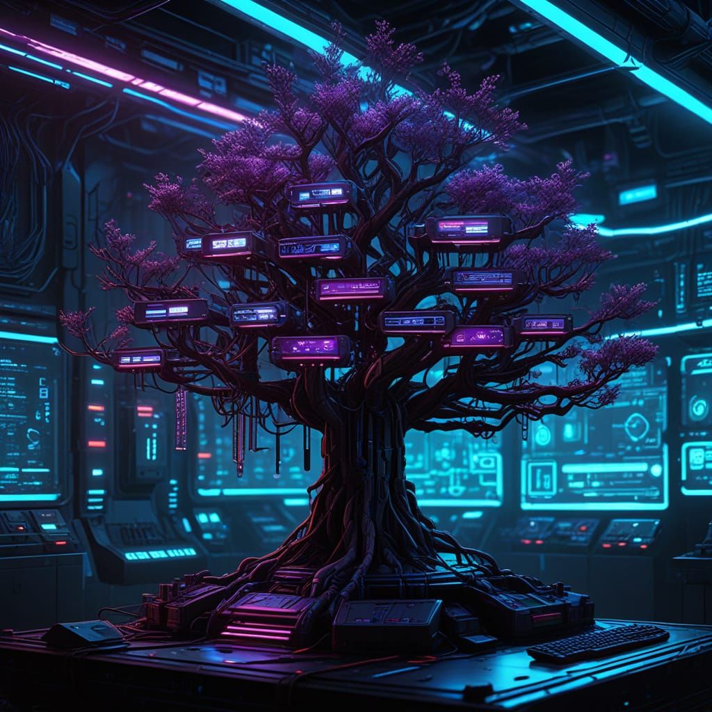 Cyberpunk Tech Tree Concept Art in a Lab