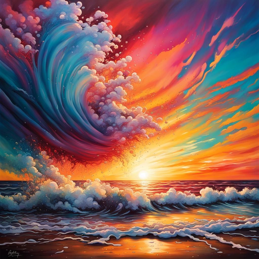 Colorful Sunset Beach in Graffiti Splash Art