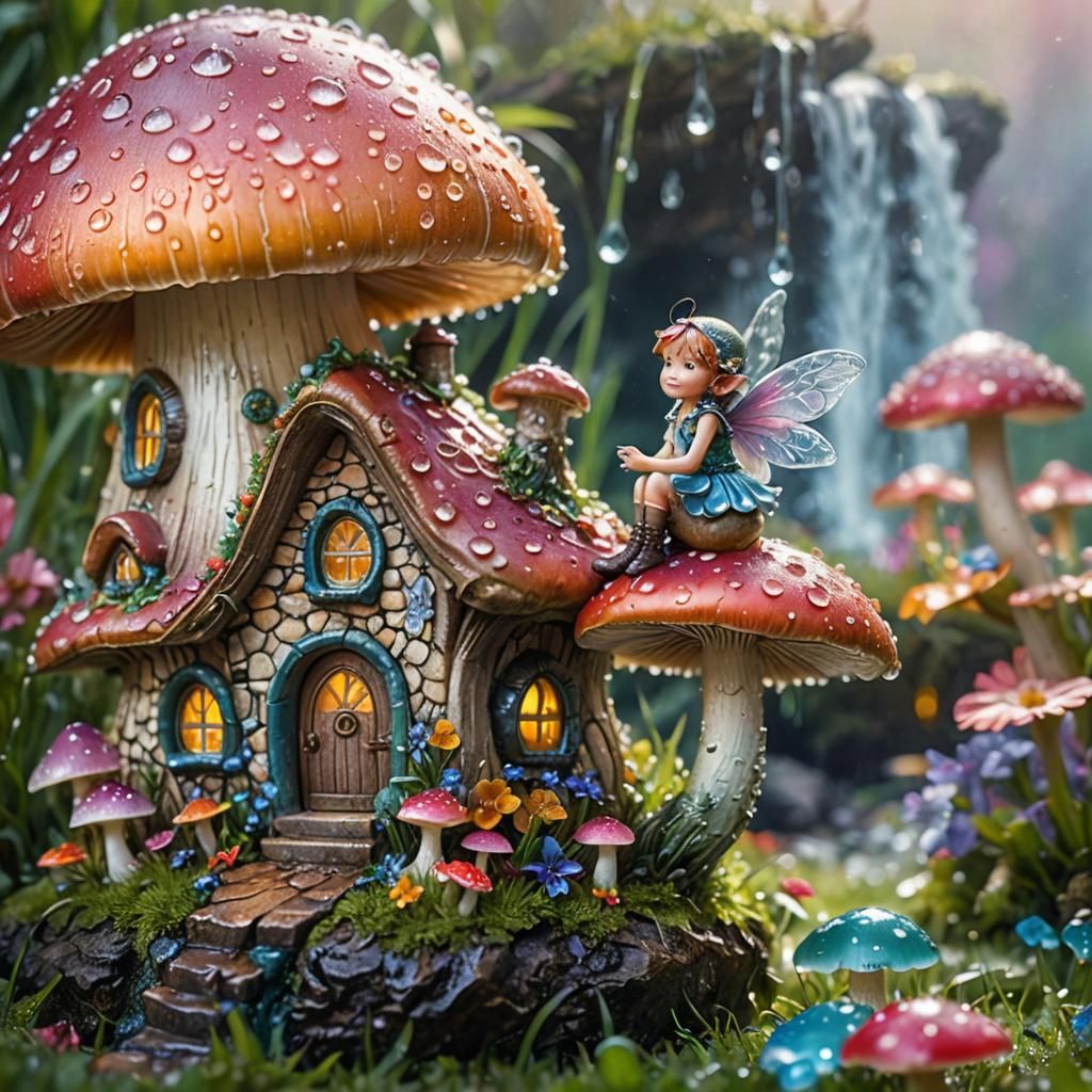 Enchanting Fairy on Mushroom in Hyperrealistic Macro