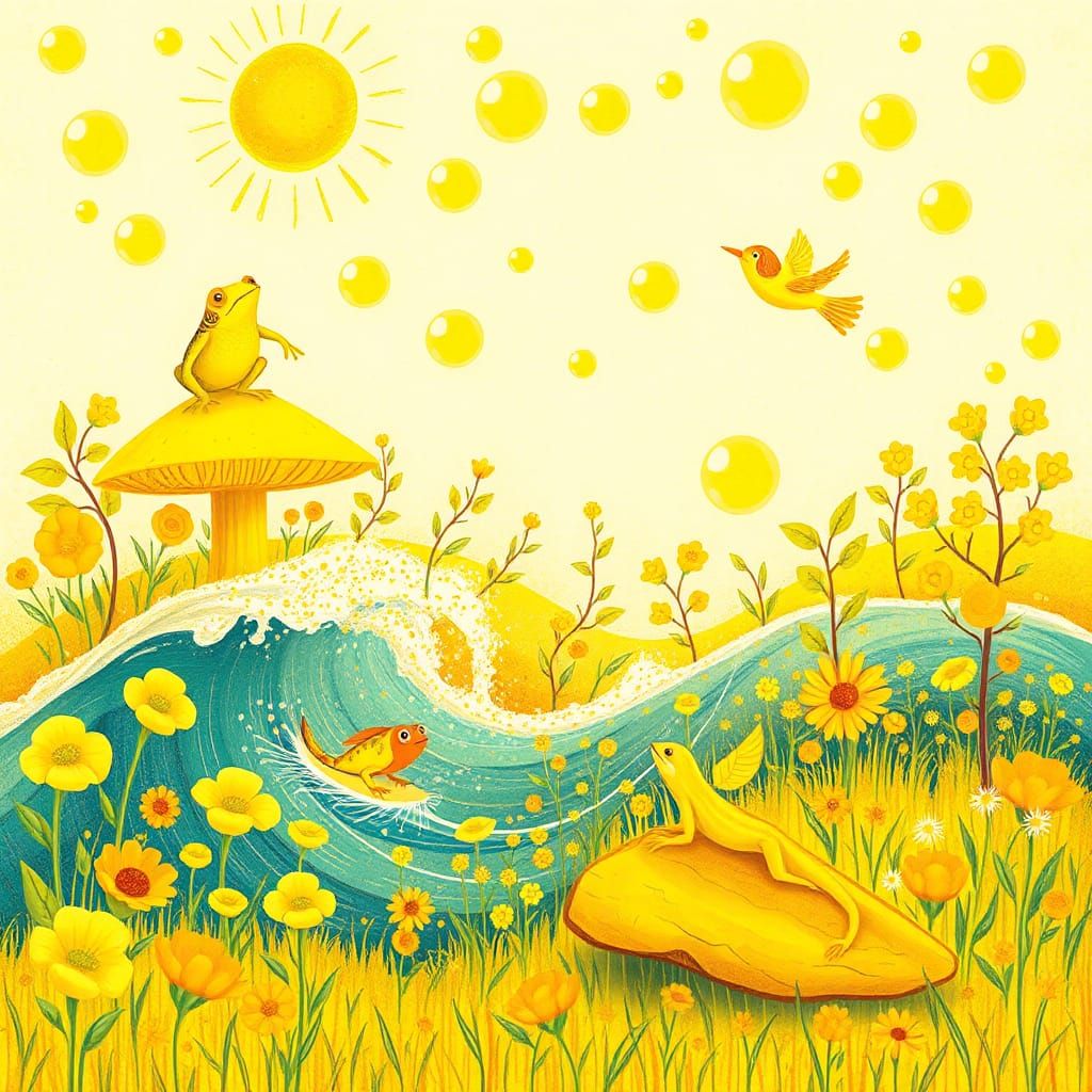 Surreal Yellow Dreamscape in Camille Rose Garcia Style