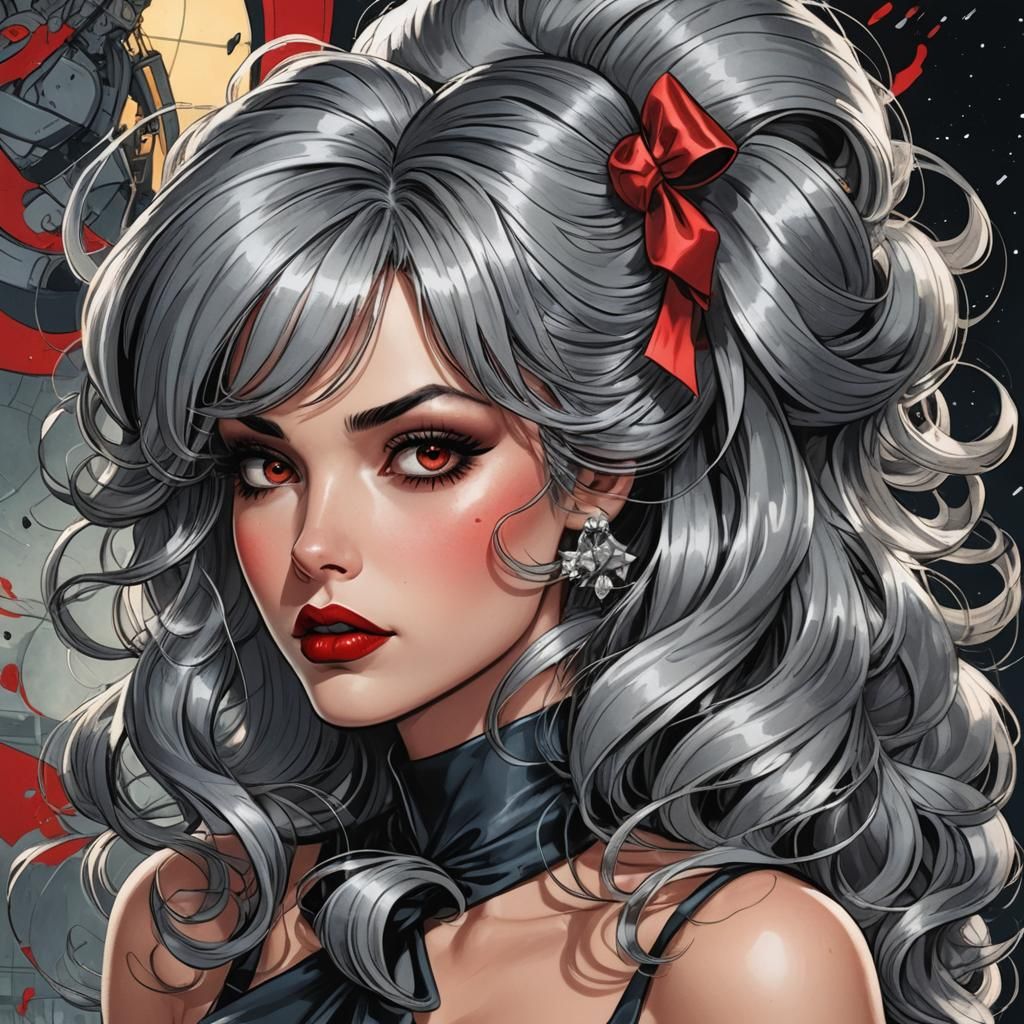 Glamorous Woman with Grey Hair in Comic Book Style