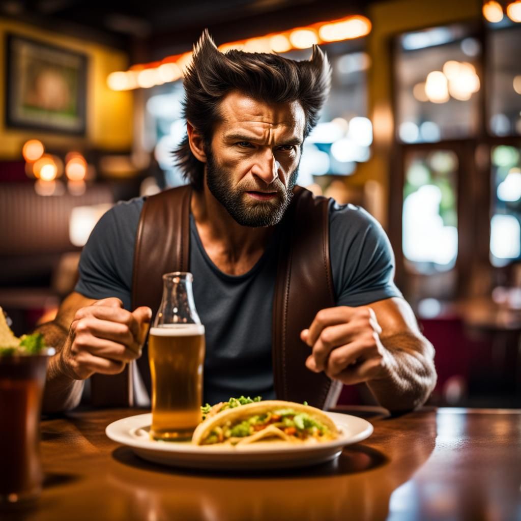 Wolverine Eats Tacos in a Mexican Restaurant