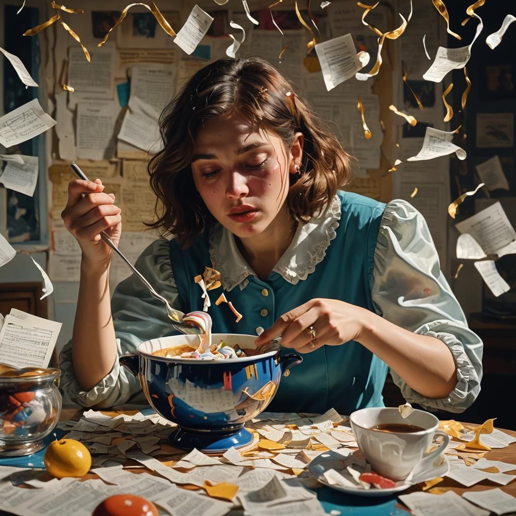 Surreal Woman Erasing Songs in Dreamlike Colors