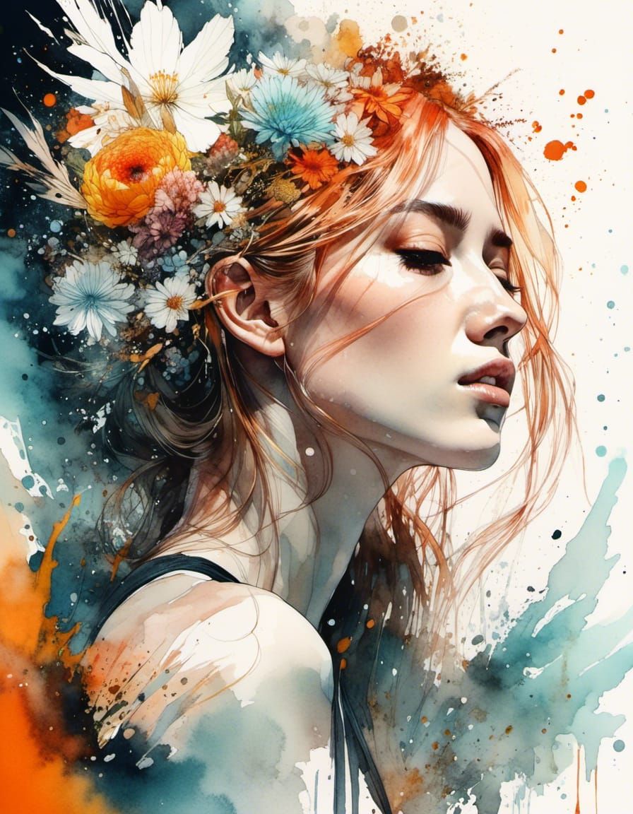 Anime Style Crystal Flower Landscape Watercolor Painting