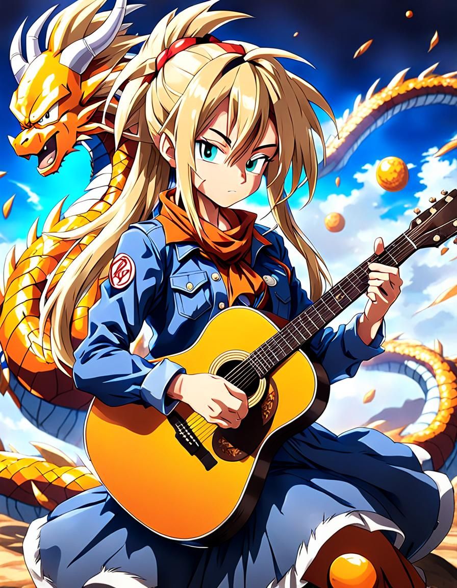 Anime Cowgirl Plays Guitar in Dragon Ball Style