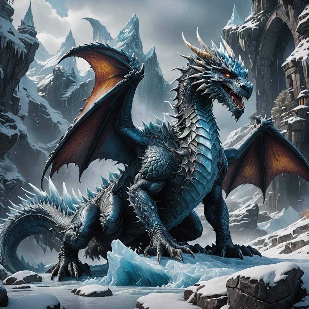 Detailed Ice Dragon Fantasy Concept Art