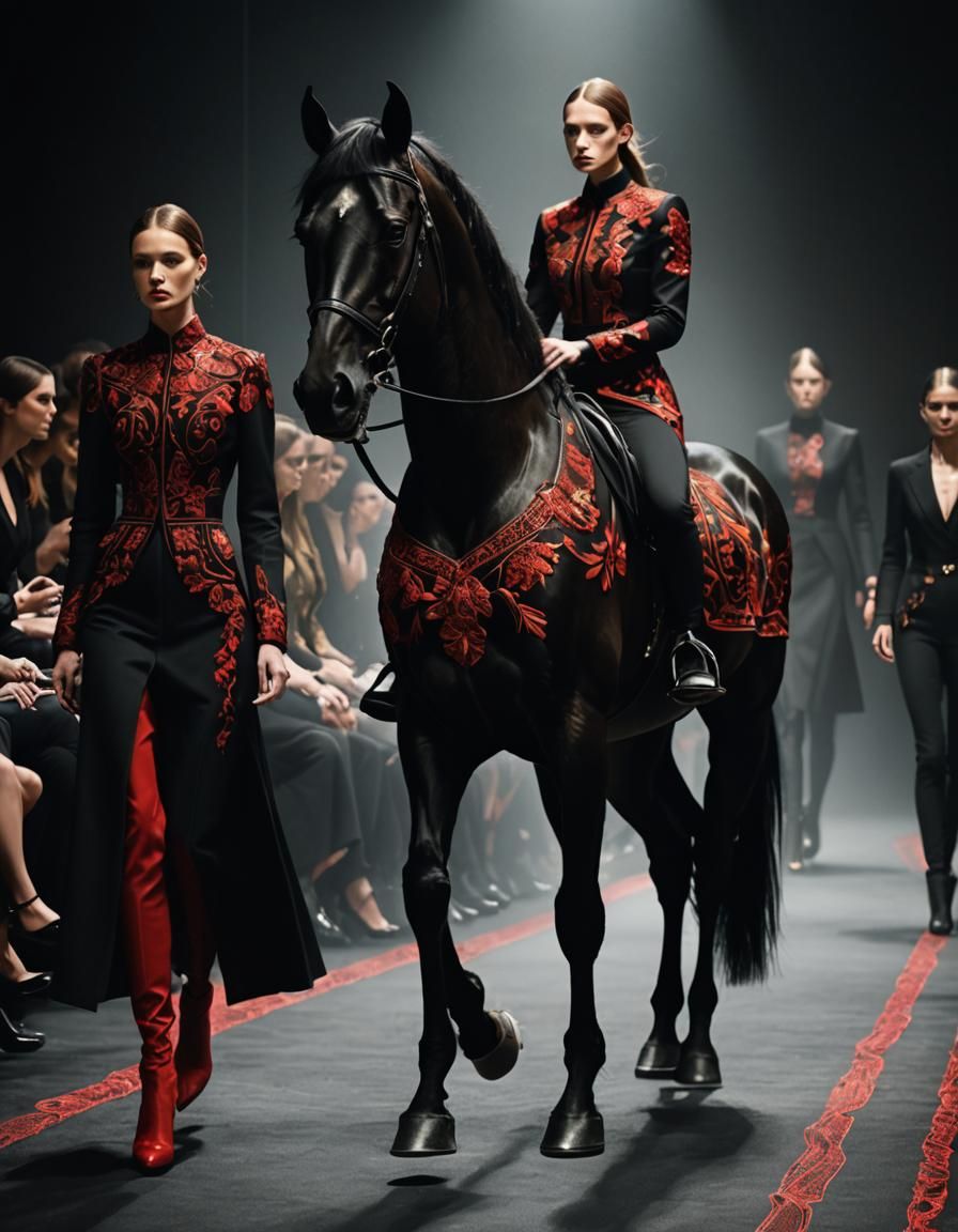 Dramatic Fashion Show with Horse in Hadid Style