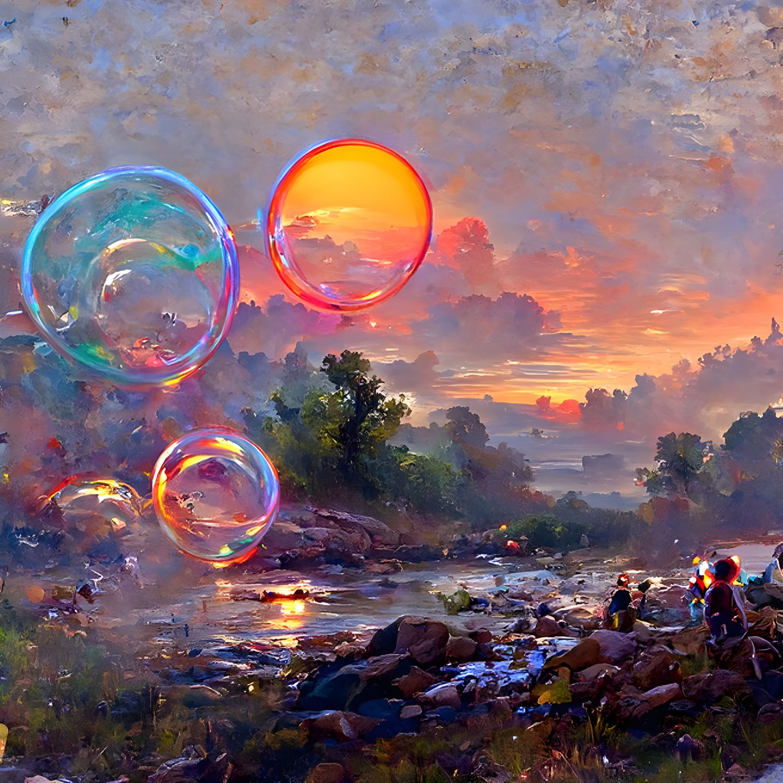 Bubbles at Sunset Sunrise: Luminist Style
