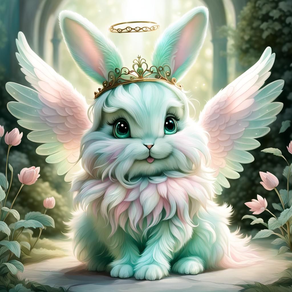 Pastel Angel Bunny in a Tranquil Setting