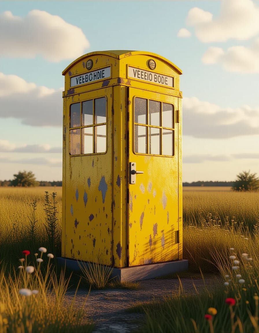 Retro German Phone Booth in Summer Field