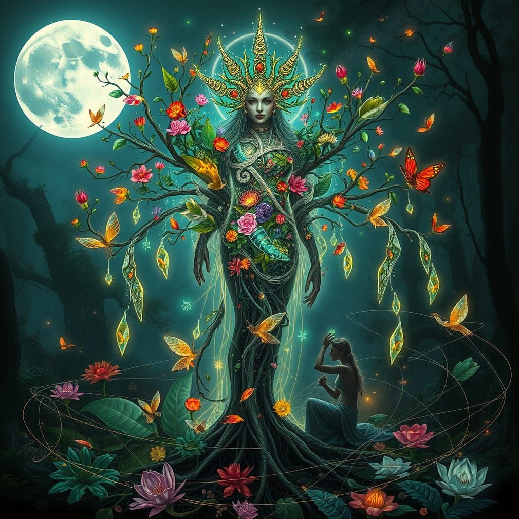 Dreamlike Goddess Blodeuwedd Embodies Chaos and Nature's Har...