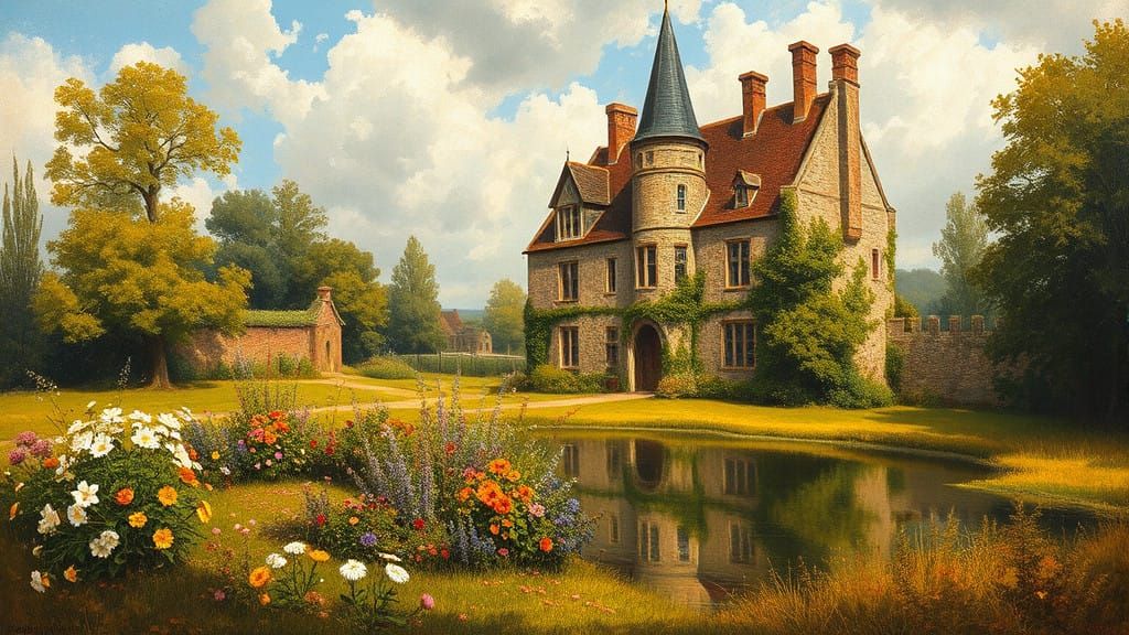 17th Century Castle Garden Scene in Golden Hour