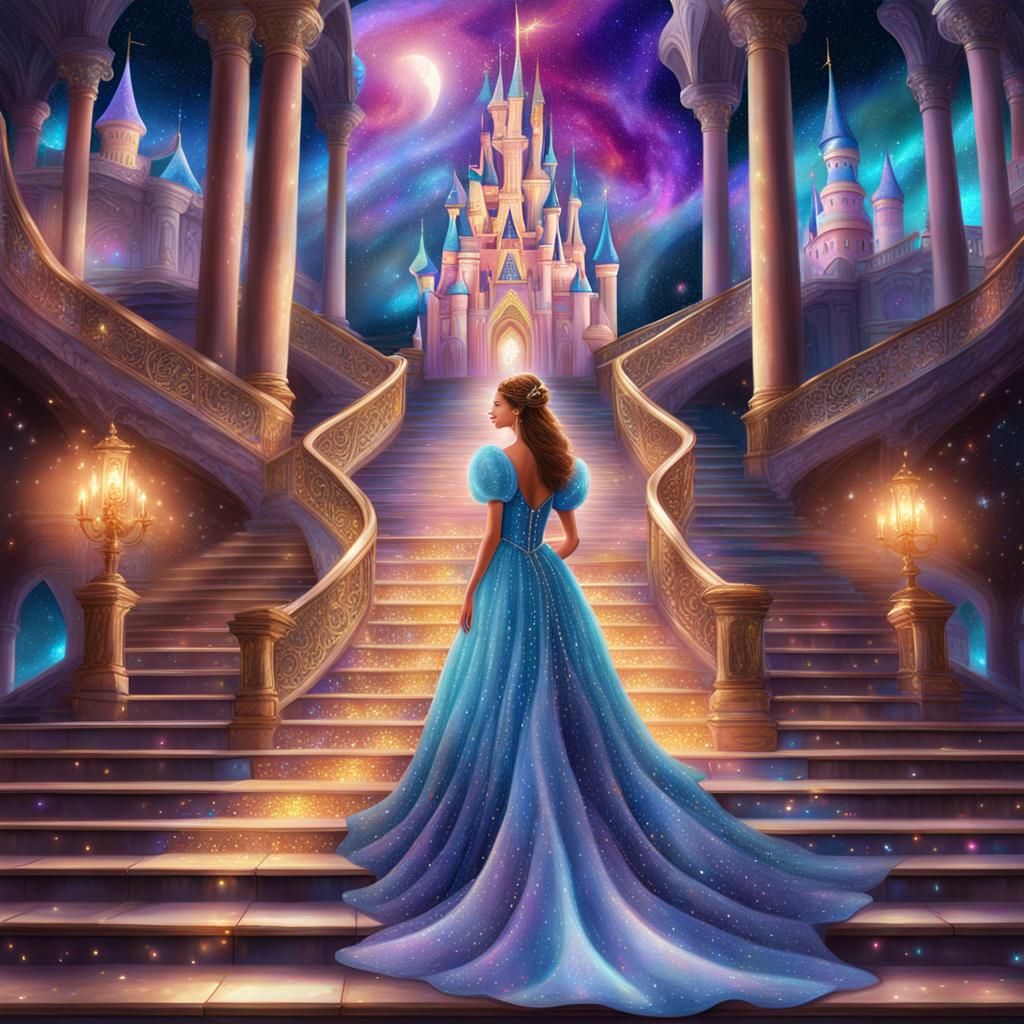 Princess in Glitter Gown: Cosmic Astral Illustration