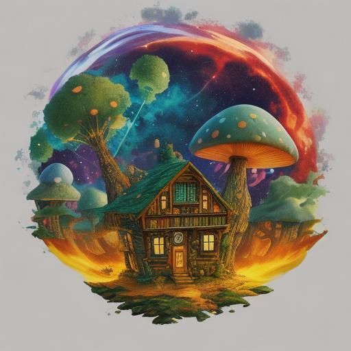 Mushroom Kingdom House Under a Supernova Sky