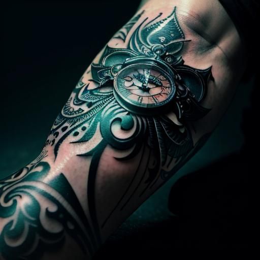 Intricate Leg Tattoo Close-Up in Hyperrealistic Style