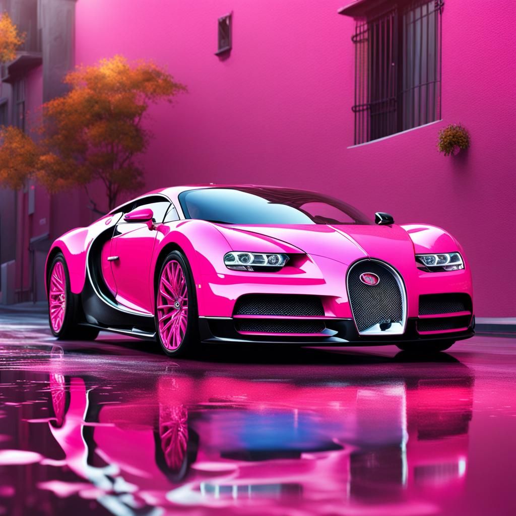 Hyperrealistic Pink Bugatti in Splash Art Style