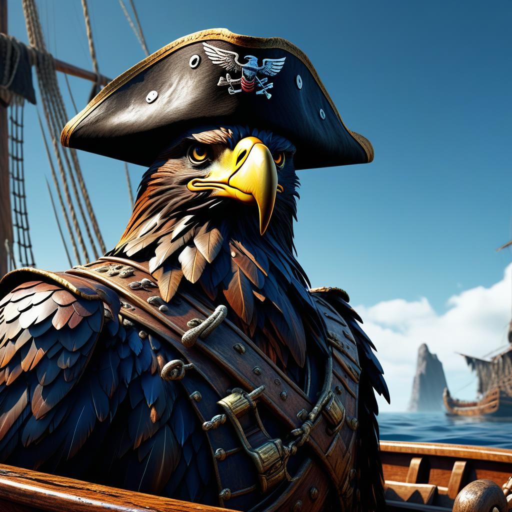 Pirate Eagle on a Boat: Fantasy Concept Art