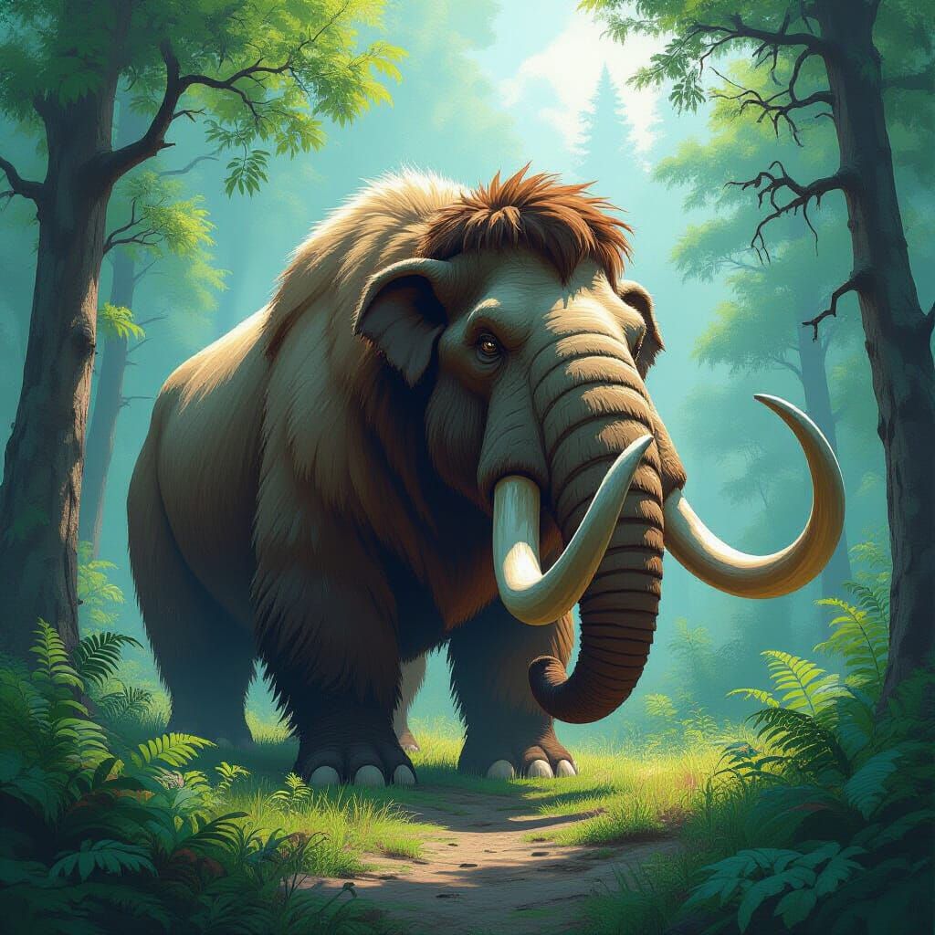 Mastodon in Lush Prehistoric Forest