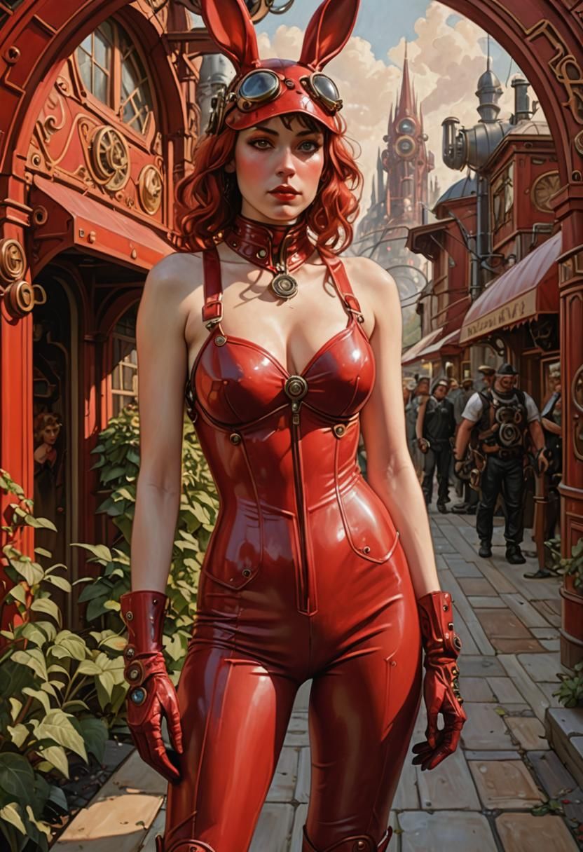 Woman, Space Marine, Alien Village in Art Nouveau Style