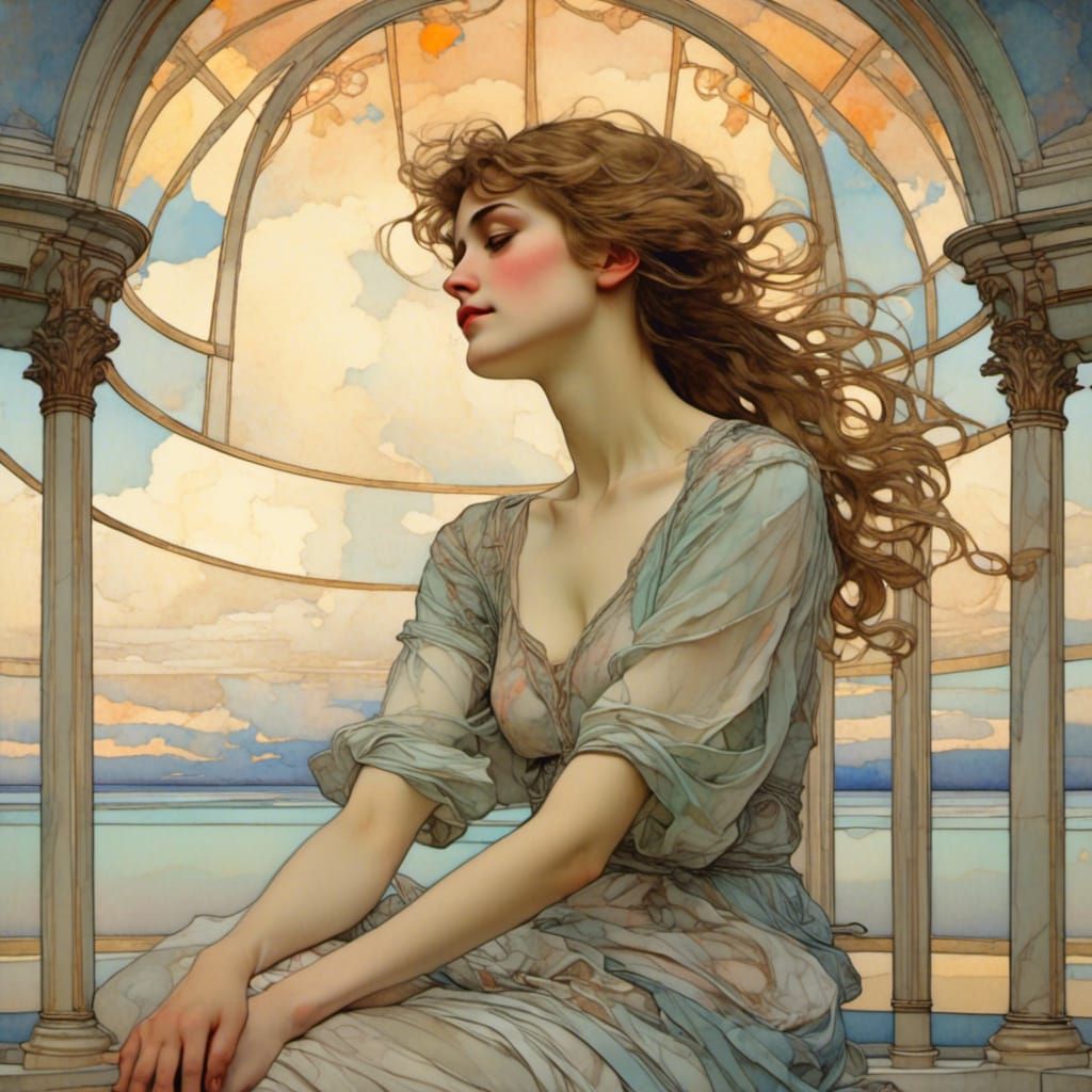 Art Nouveau Woman Gazebo Cloudscape