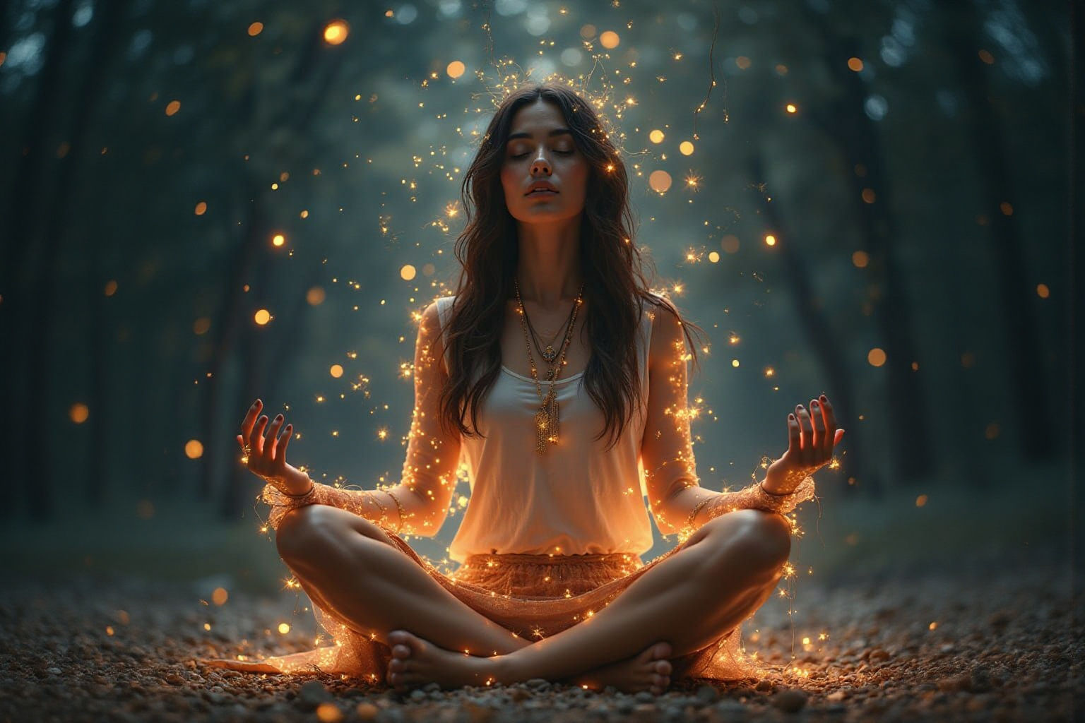 Woman Meditating Connecting to Parallel Universe Selves