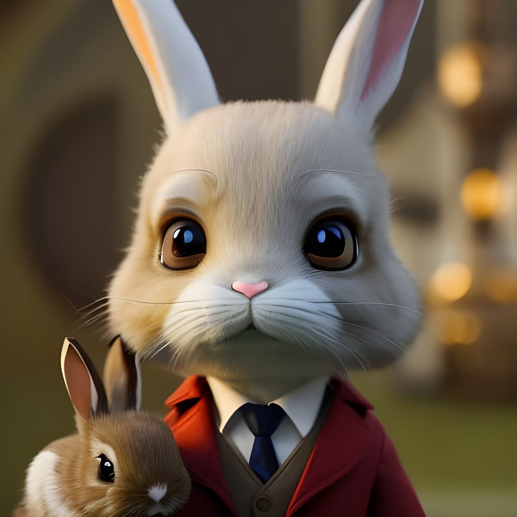 Chibi Bunny Detective in Ornate Digital Art Style