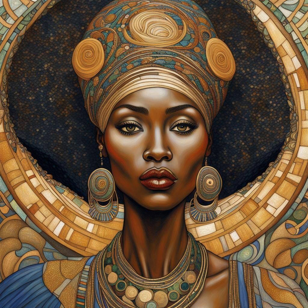 Art Nouveau African Woman Close-Up