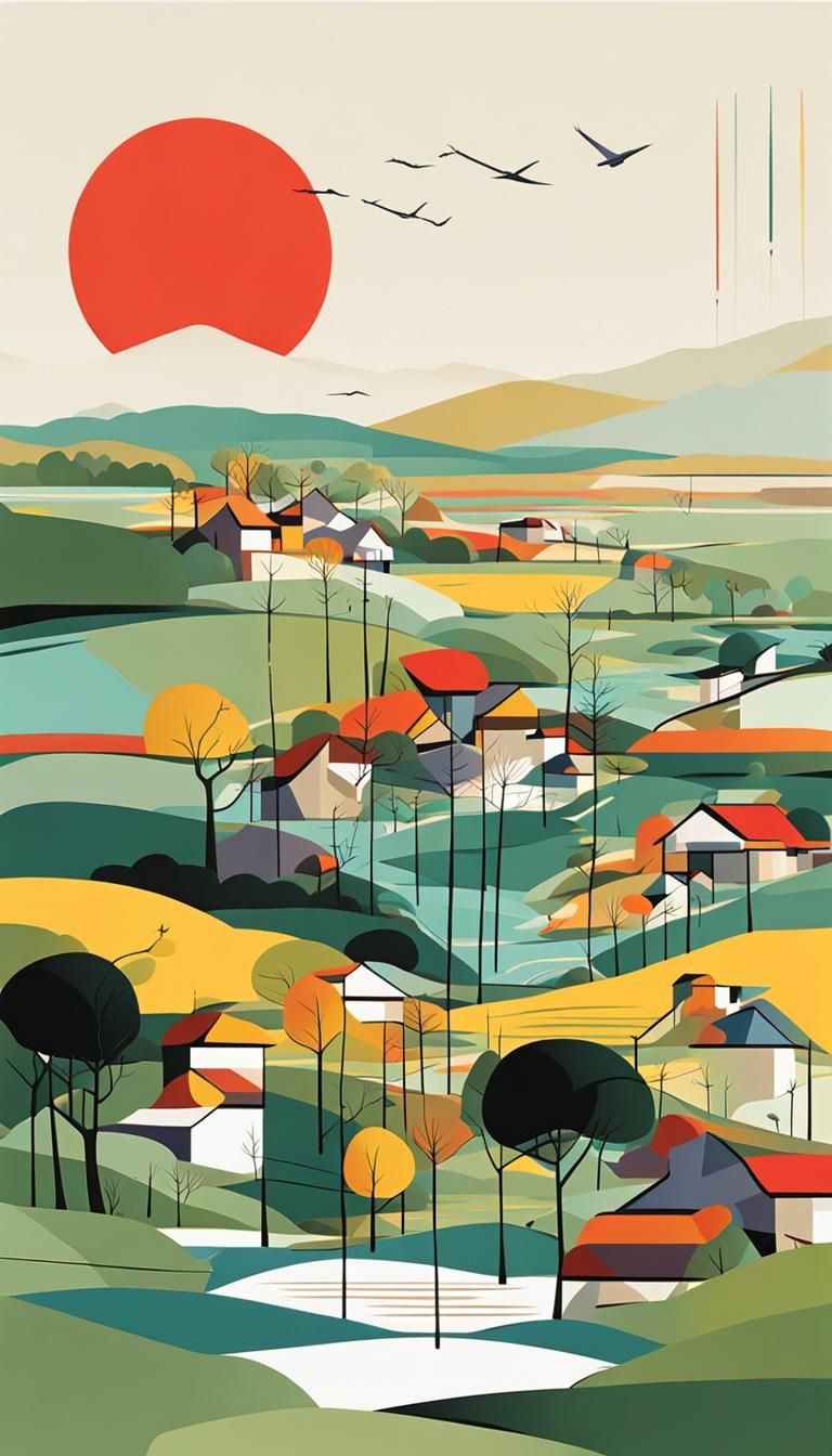 Colorful Abstract Riverscape in Splash Art Style