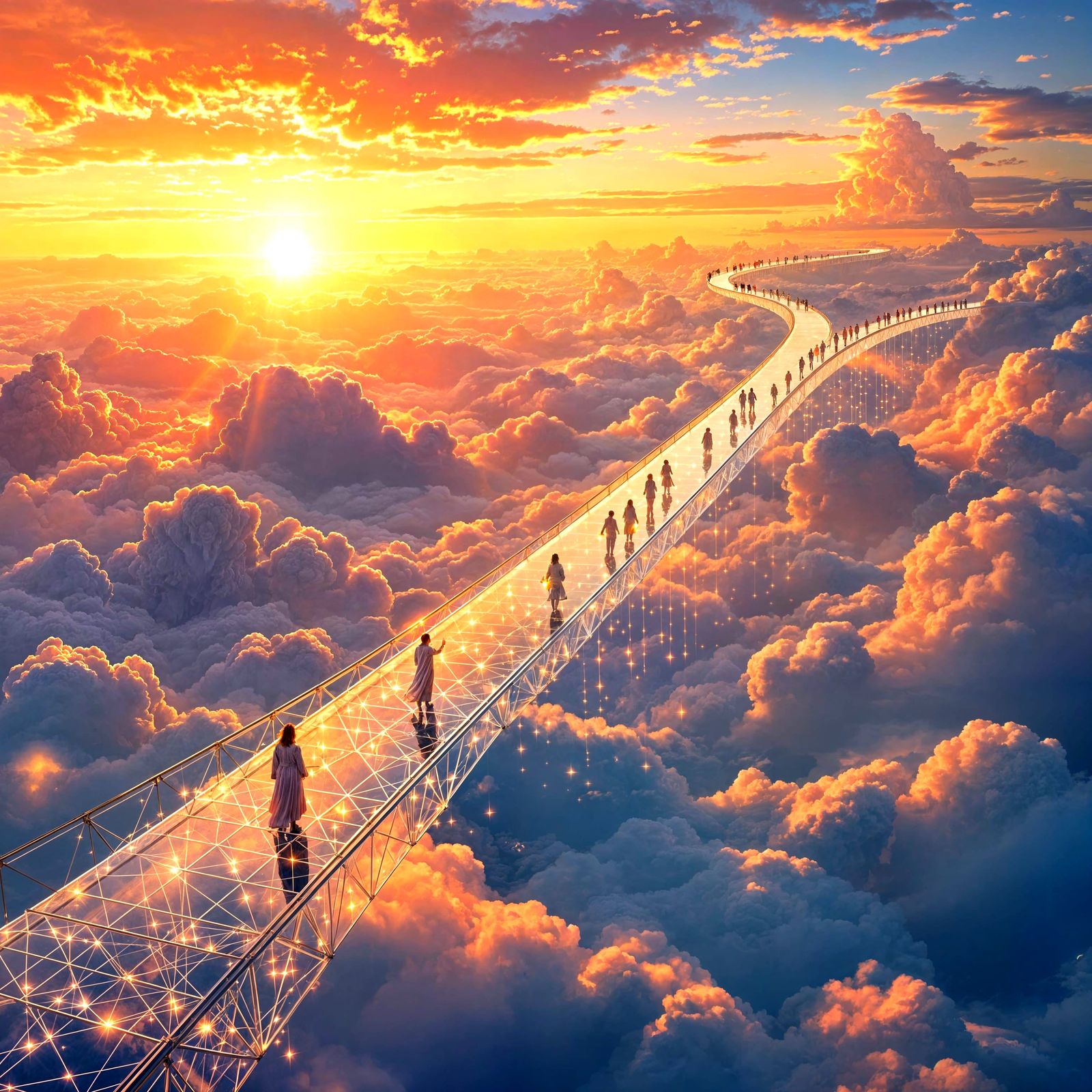 Celestial Glass Bridge at Sunrise in Epic Fantasy Style