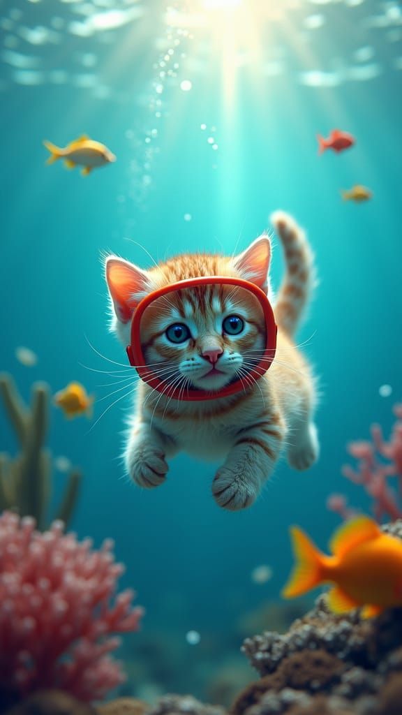 Kitten's Underwater Adventure in Photorealistic Style