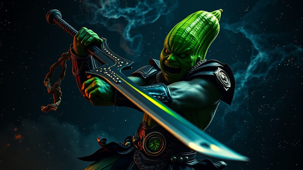 Fierce Pickle Cucumber Warrior in Galaxy Nebula