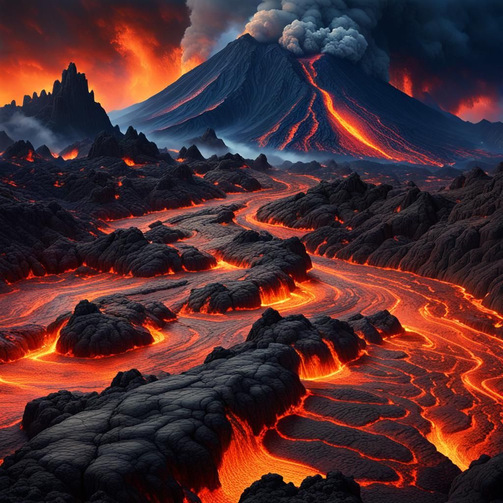 Volcanic Apocalypse: Lava Flows in a Matte Painting Style