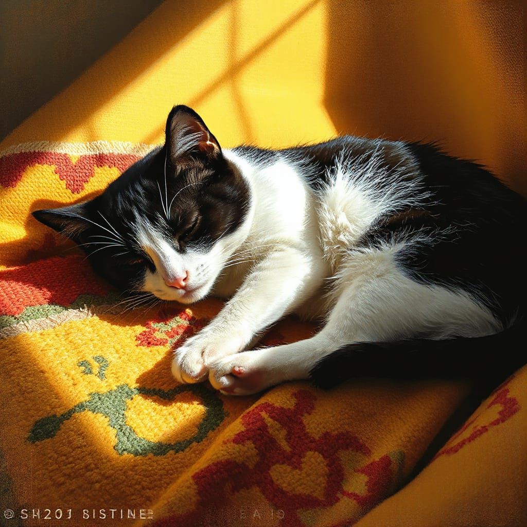Cat Nap in Sunbeam: Classic Illustration