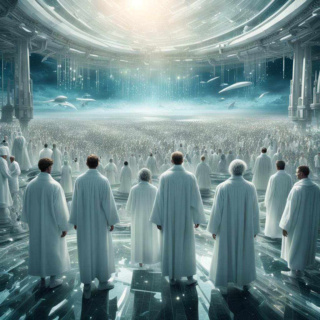 Futuristic Figures on Glass Sea: Digital Matte Painting