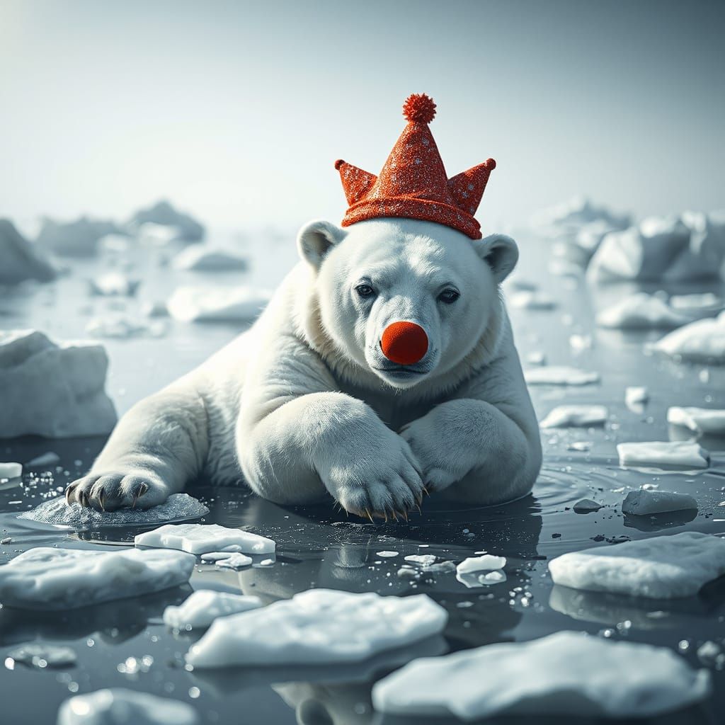 Whimsical Polar Bear in Dreamy, Surreal Landscape