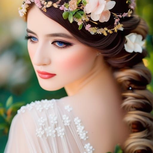 Peach Fairy Portrait in Art Nouveau Style