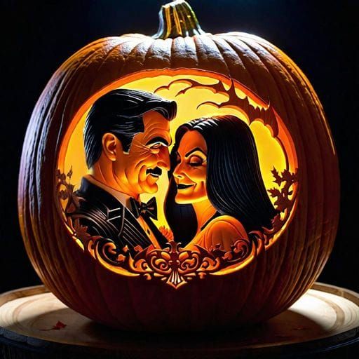 Morticia and Gomez Pumpkin Carving