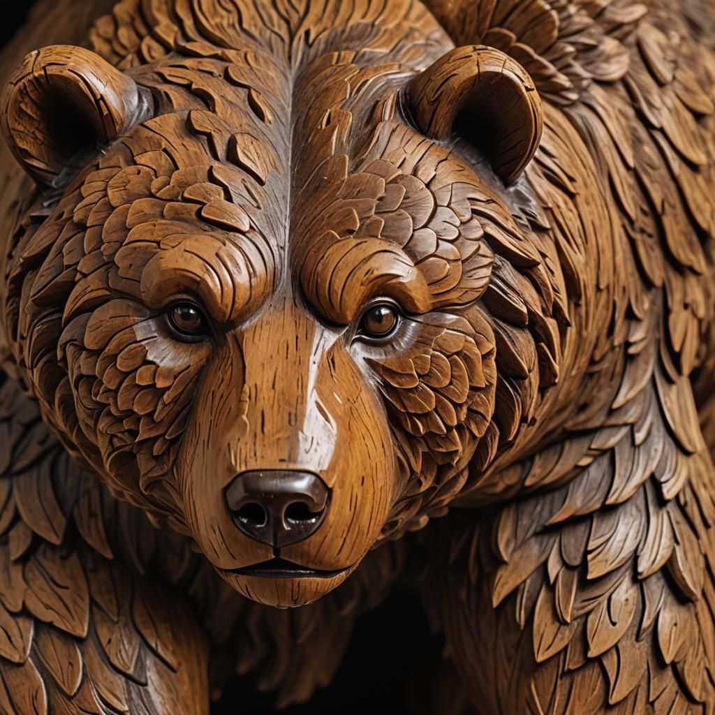 Intricately Carved Wooden Bear Figurine