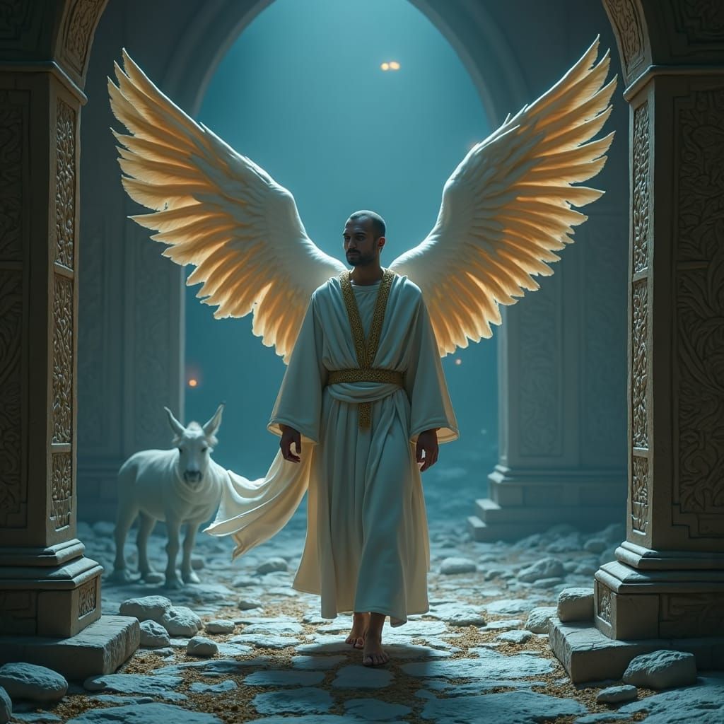 Archangel Gabriel in Burning Cityscape, Fantasy Concept Art