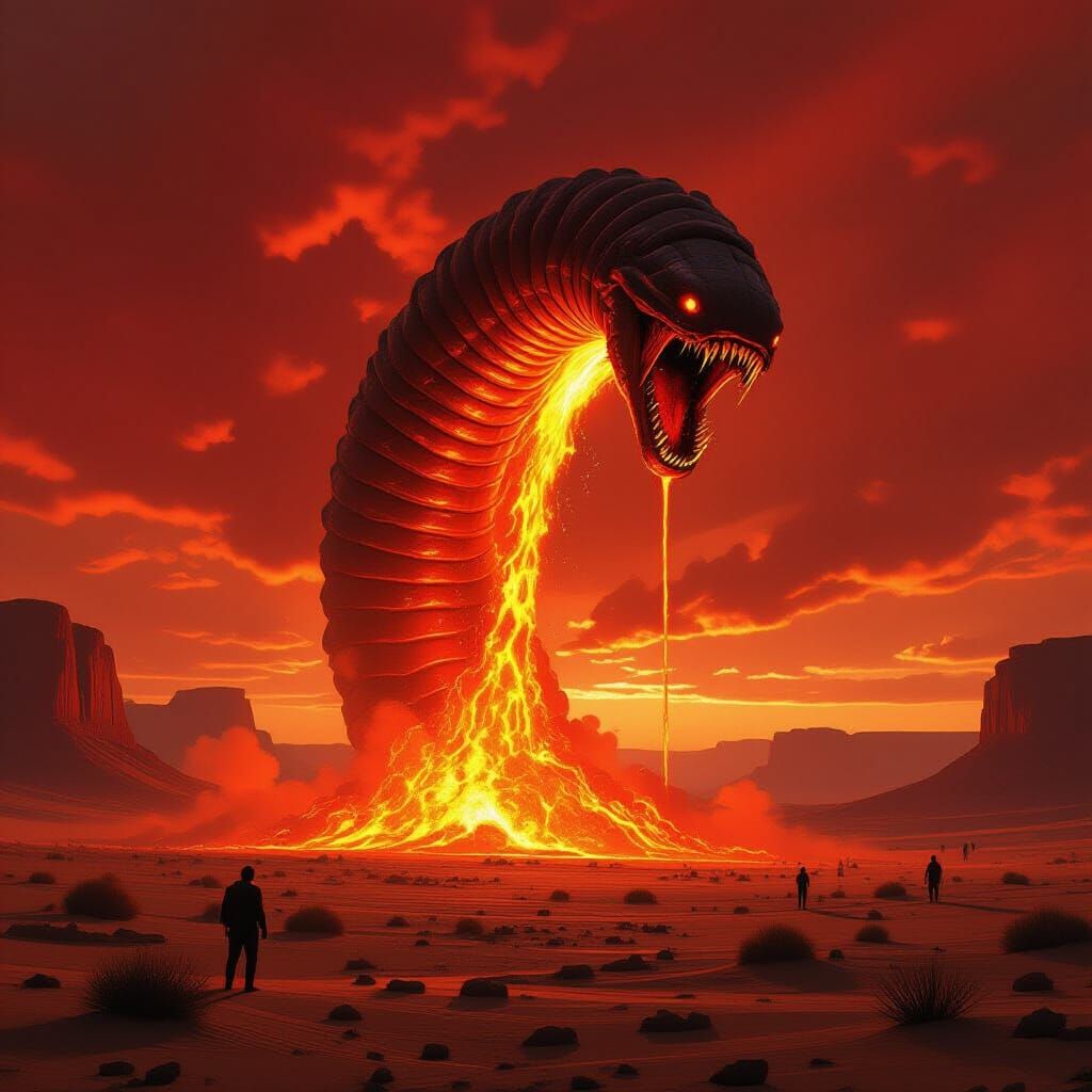 Colossal Hell Worm Vomits Magma Under Blood Red Sky