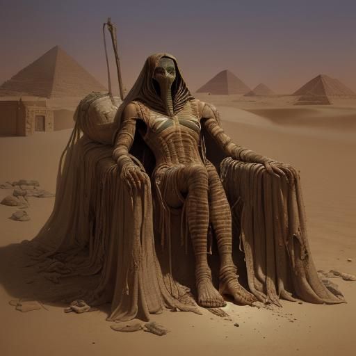 Egyptian Mummy Tomb in Desert Horror Style