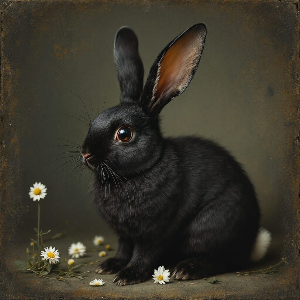 Cute and Realistic Black Rabbit Portrait