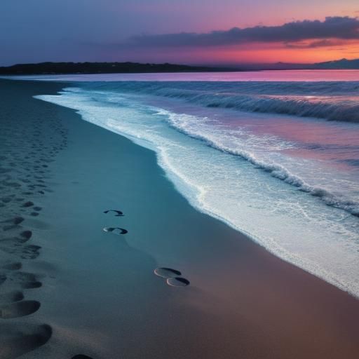 Ominous Footprints on Beach at Dusk in Abstract Art