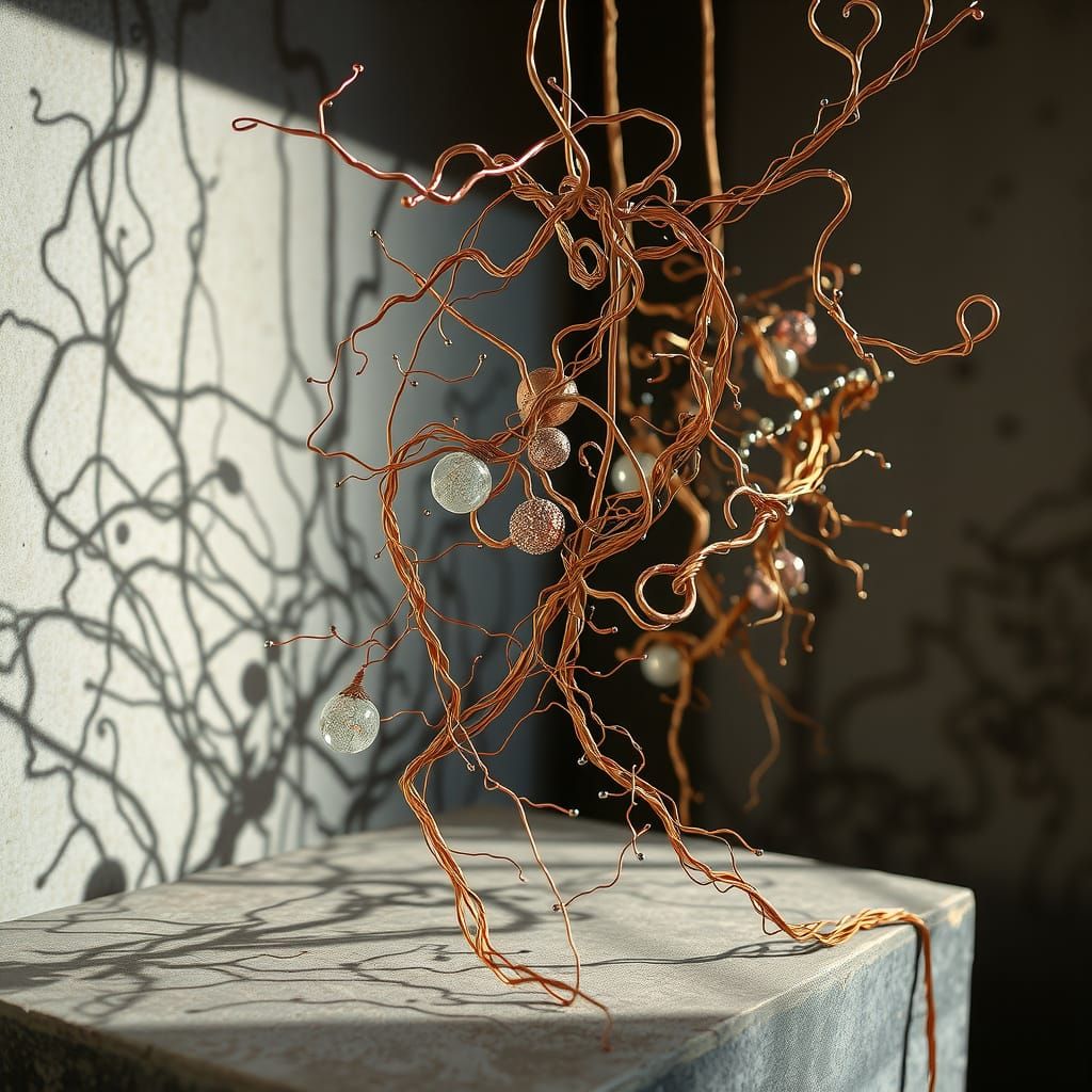 Surreal Copper Wire Sculpture in Macro Photography Style