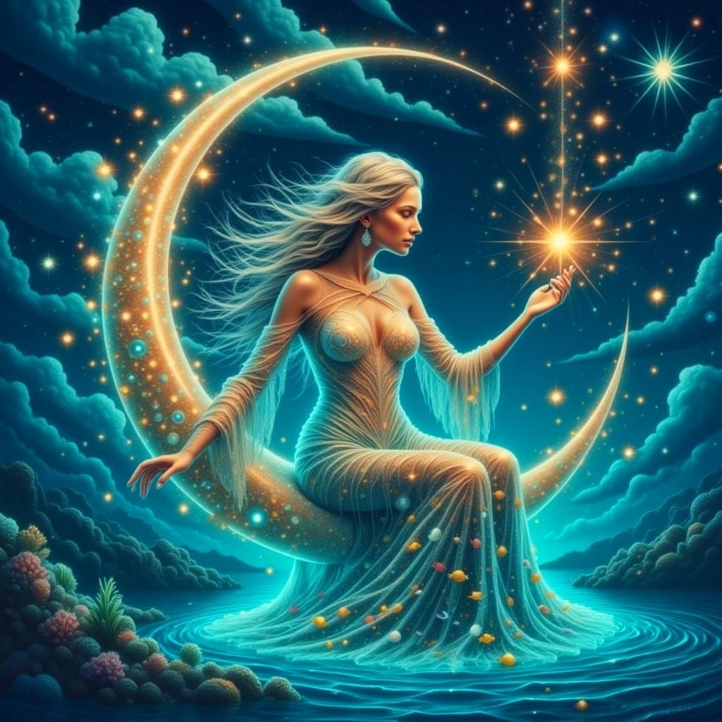 Stellar Pisces Goddess Weaves Celestial Dreams