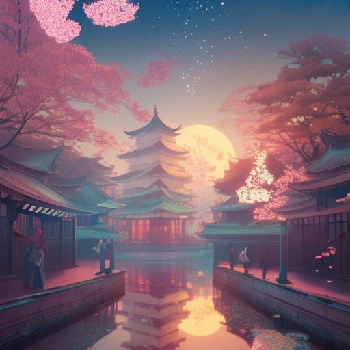 Temple and Blossoms: Fantasy Concept Art