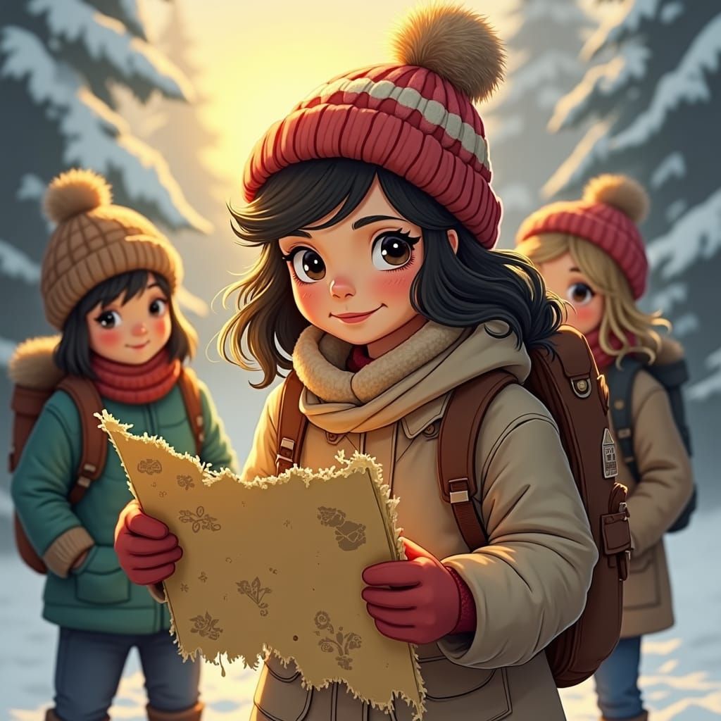 Kids' Snowy Adventure: Whimsical Illustrations