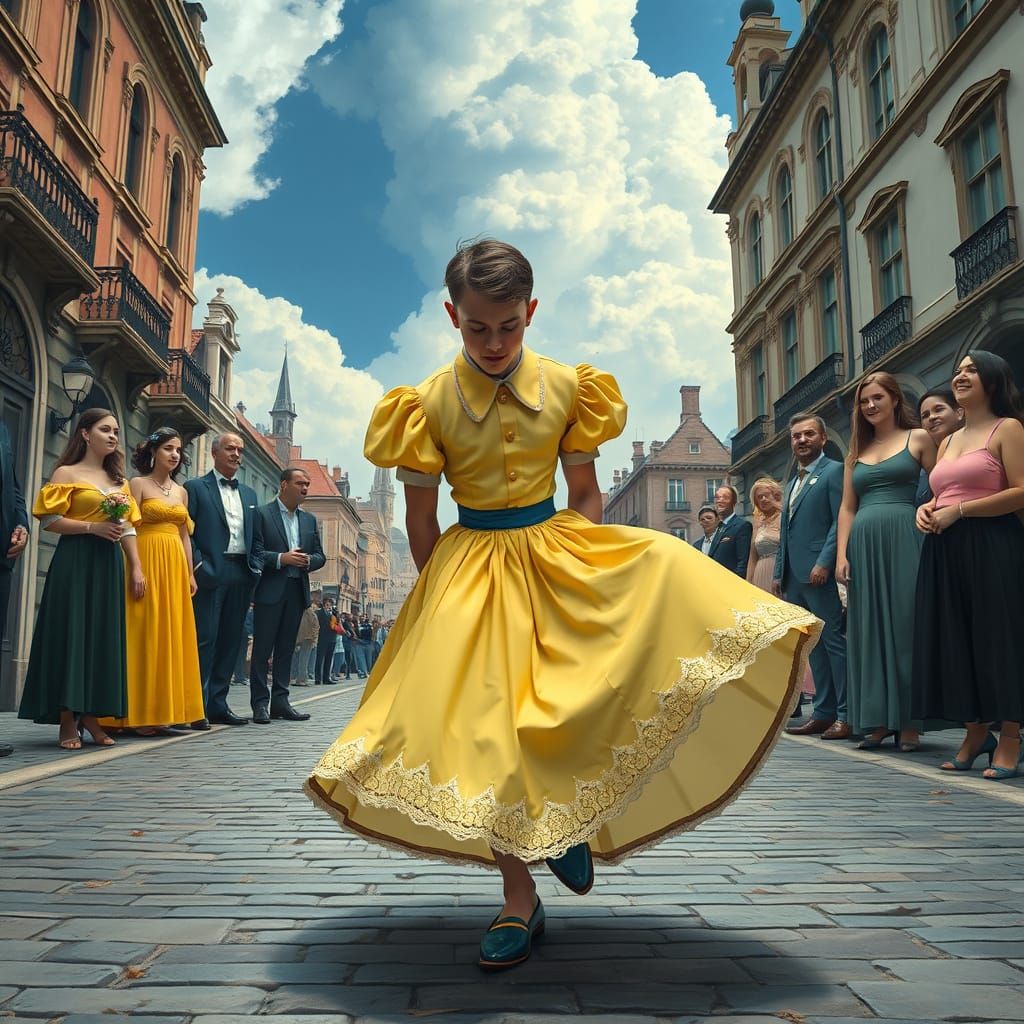 Handsome Young Man in Bright Yellow Formal Dress